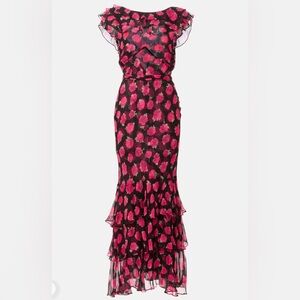 RIXO Rip dress Black Maxi Dress with Hot Pink Floral Print